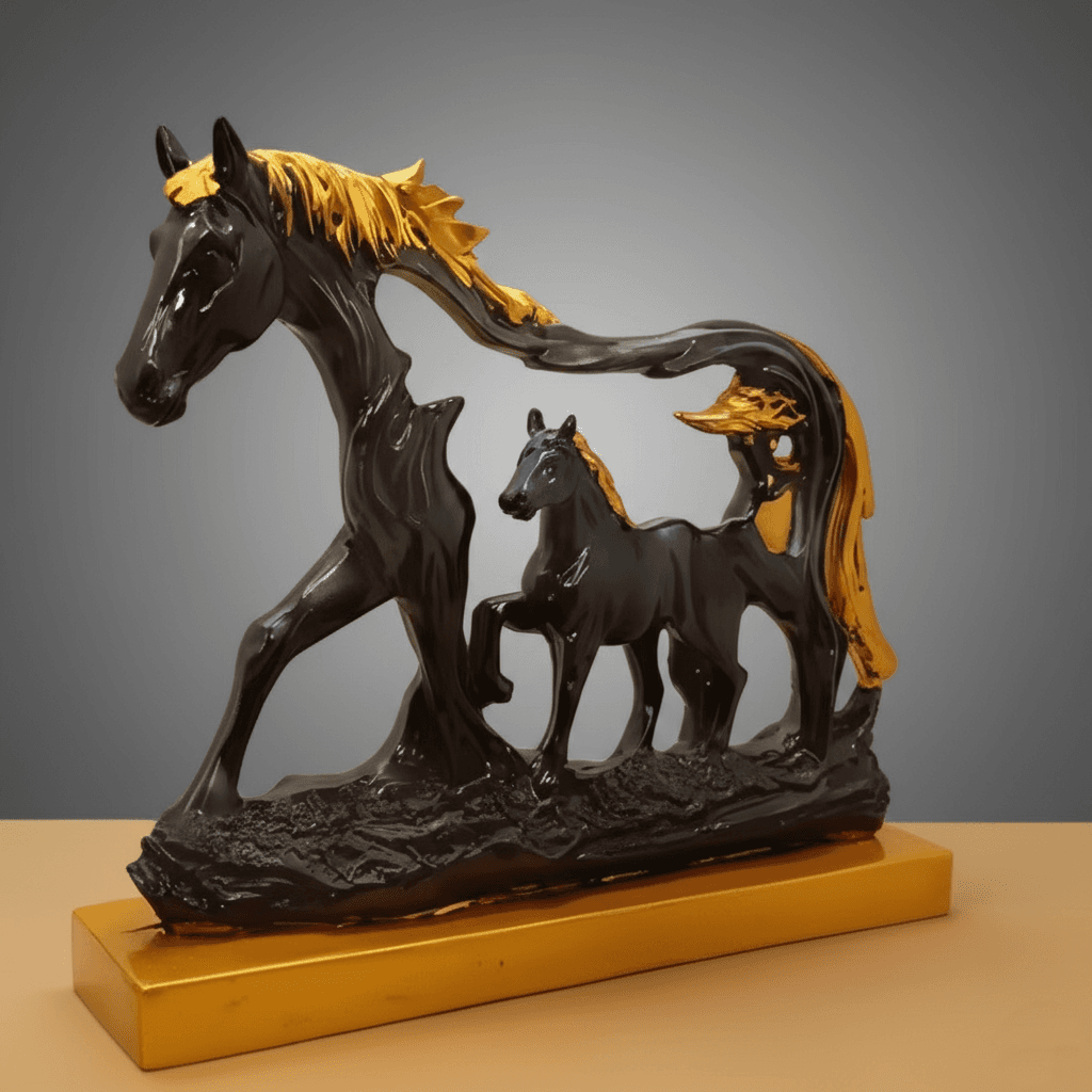Modern Black & Gold Horse and Foal Sculpture
