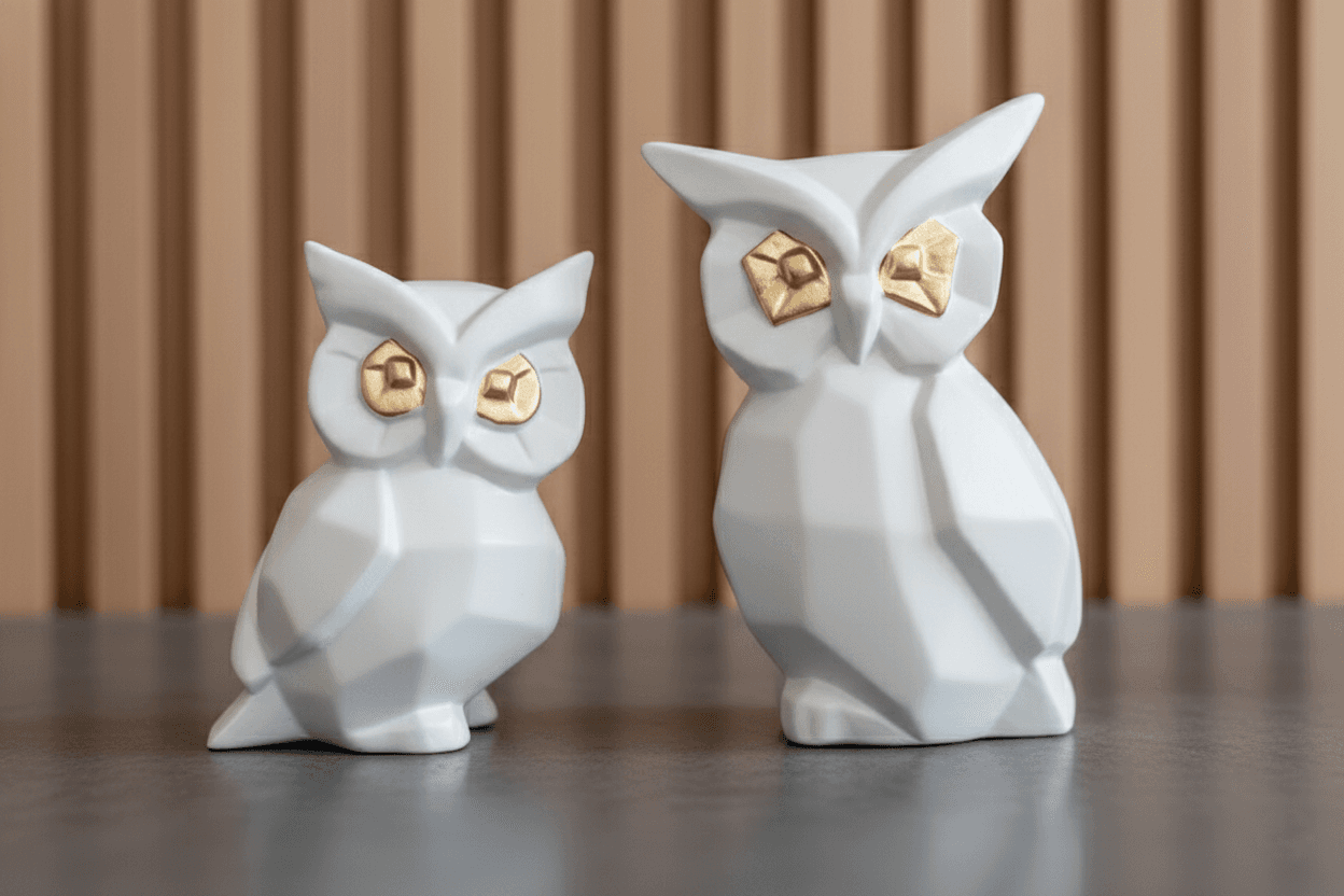 Owl Pair - Set of 2 Geometric Owl Statues