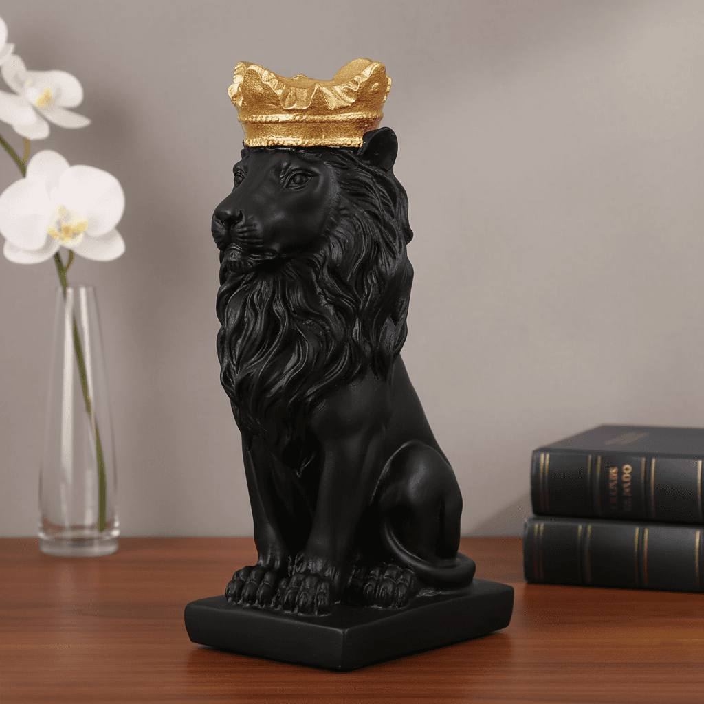 Majestic Black & Gold Regal Lion King Statue