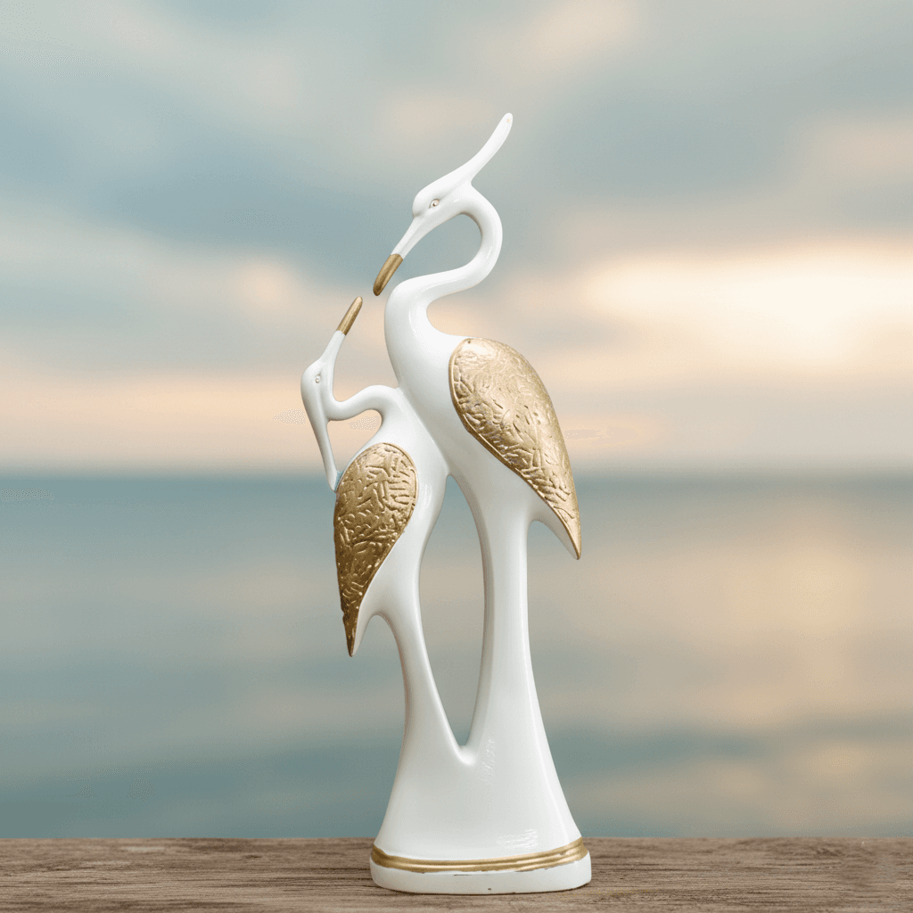 White & Gold Swan Couple Statue